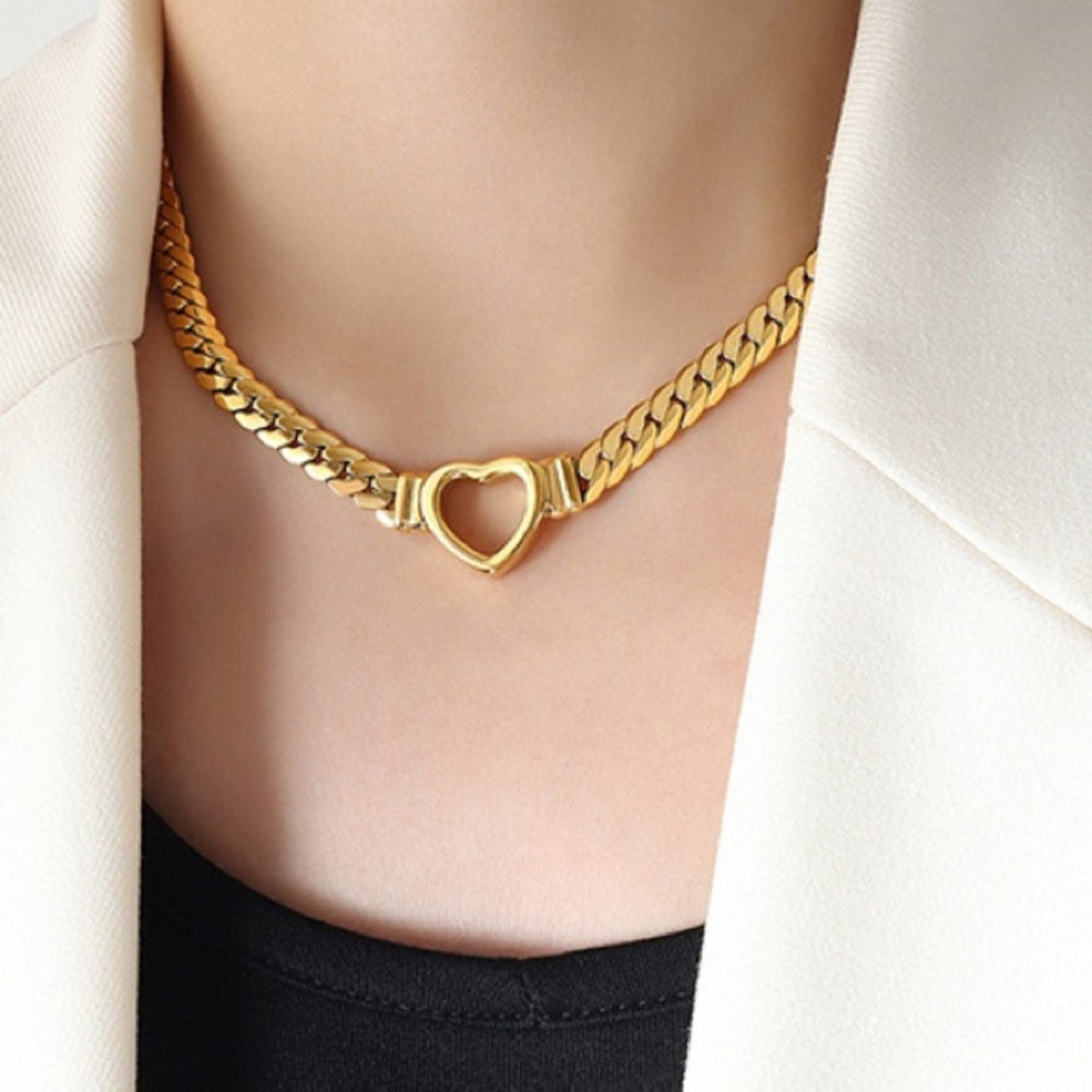 18k gold stamped vermeil titanium steel 
Heart necklace - Picture 2 of 6